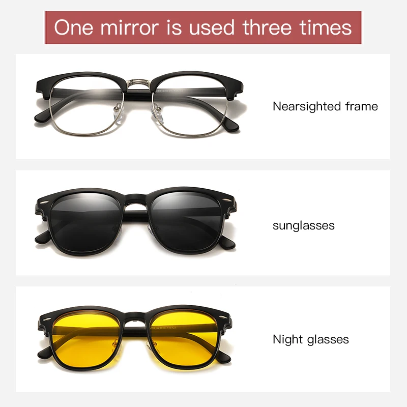 Myopia Glasses Men Fashionable Retro Black Frames With 4 Pairs Of Magnetic Sunglasses Clip Set Mirror A Mirror Multi-purpose