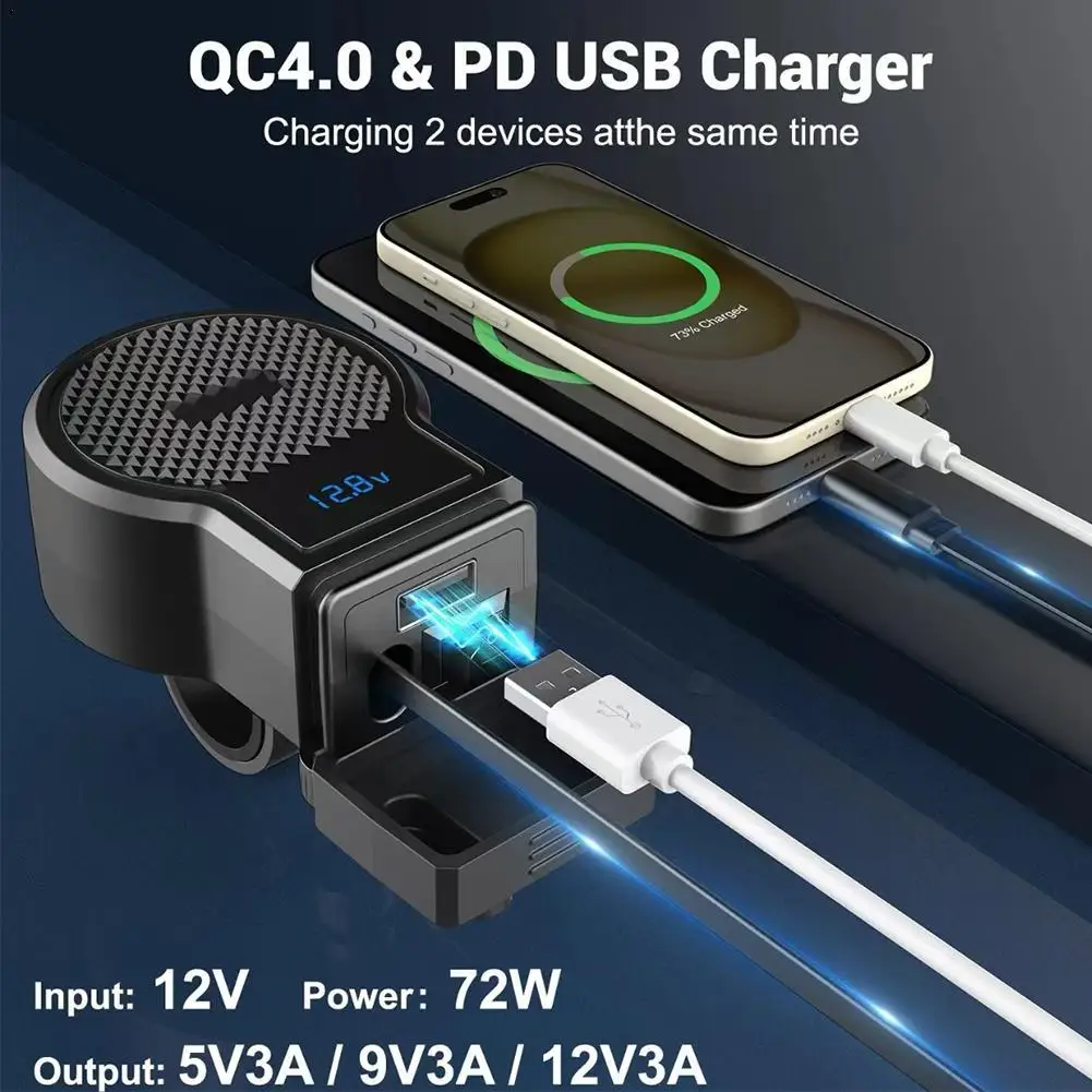 PD QC4.0 Motorcycle USB Fast Cellular Charger Waterproof Type C Port Socket Connector With Cell Mobile Voltmeter Digital Charge