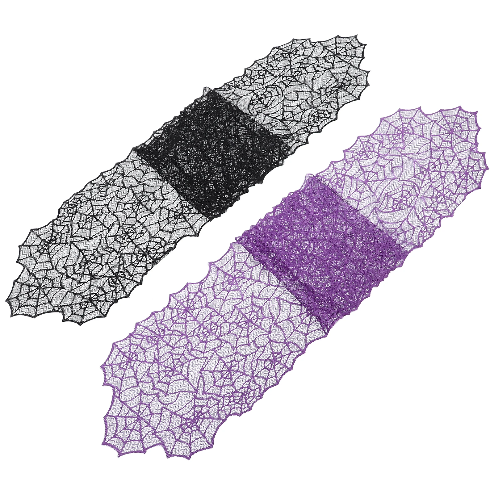

2pcs Knitted Lace Spider Web Table Flags For Halloween Christmas Party Purple Black Festive Holiday Decorations Wrinkle