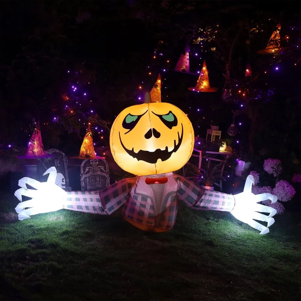 

7 FT Long Halloween Inflatables Pumpkin Ghost, Blow up Outdoor Decorations Jack-O-Lantern, Perfect for Yard Garden Holiday Party