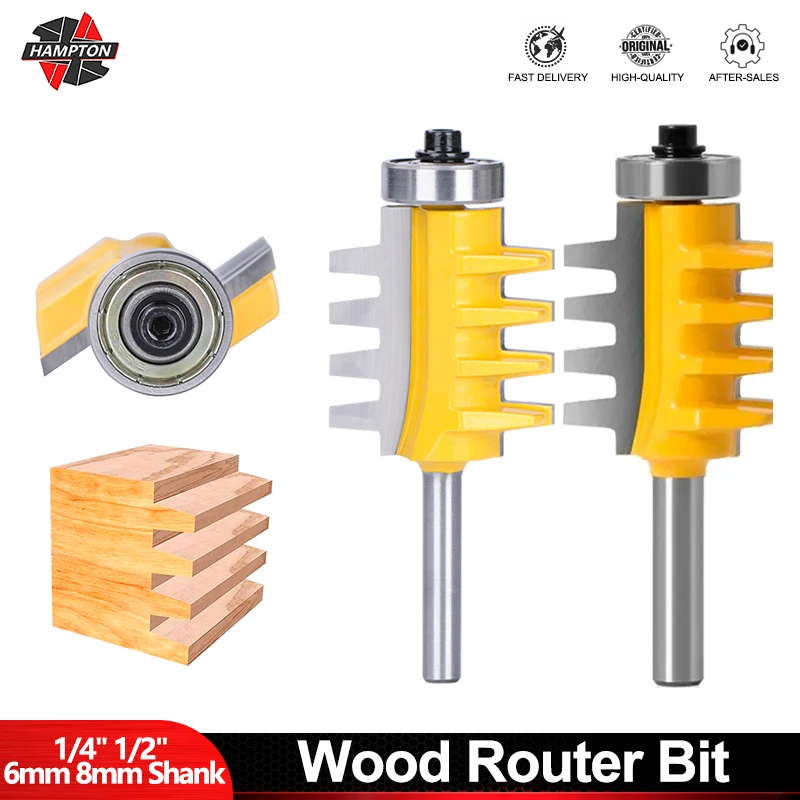 

HAMPTON 6/8mm 1/2" 1/4" Shank Rail Reversible Finger Joint Glue Router Bit Cone Tenon Woodwork Cutter Power Tools Router Cutter