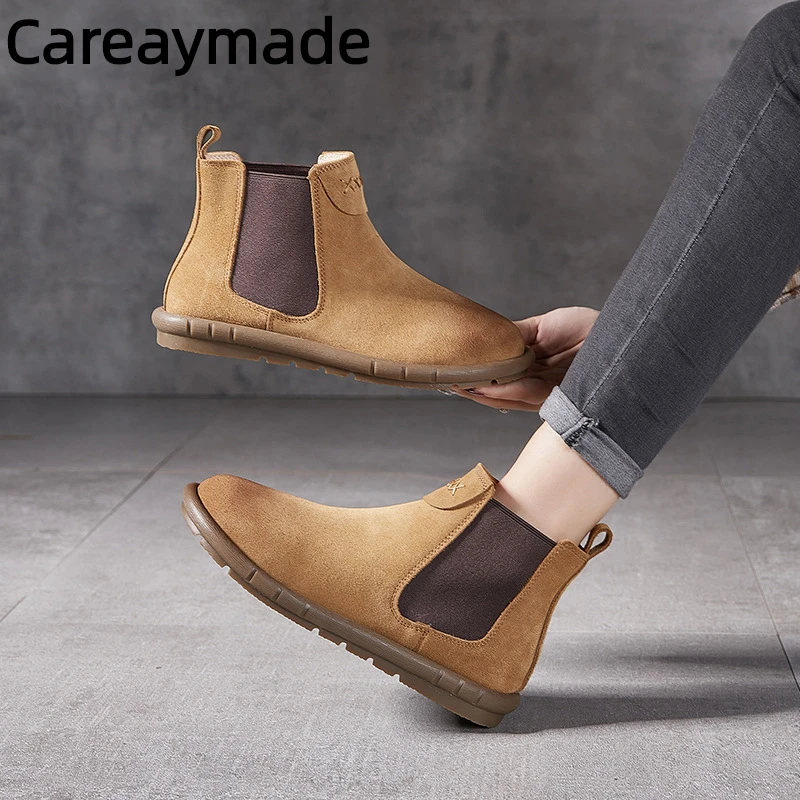 Careaymade-Head layer cowhide Chelsea women's short boots,autumn soft bottom anti slip bottom chimney fashion Casual boots