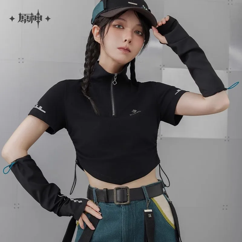 

[Genuine] miHoYo Kinich T-shirt Genshin Impact Kinich Theme Half zip sleeve T-shirt Clothing Leisure Shirt Cosplay Xmas Gifts