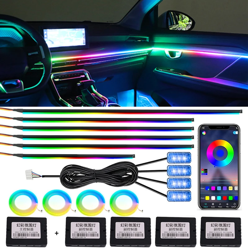 

22 in 1 Car Interior Ambient Light Universal RGB 64Color Symphony LED Acrylic Guide Fiber Optic Strip Decoration Atmosphere Lamp