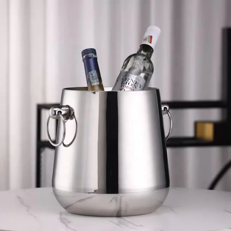 Luxury Durable Stainless Steel 4L Double-layer Conical Ice Bucket for Party Use Portable Foldable Waterproof Ice Cubes Storage