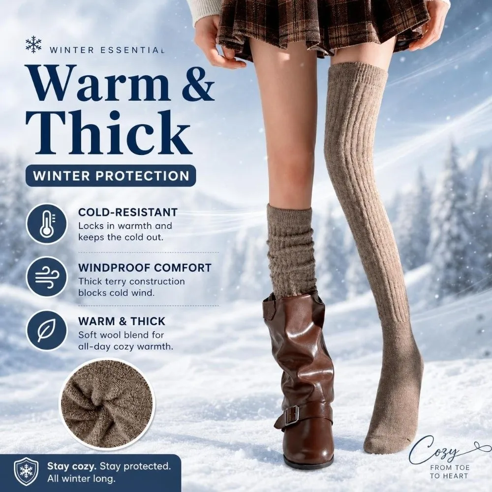 1 pair New Pleated Slouchy Over-Knee Socks Stacked Warm Knee-High Socks Thick Winter Socks Women