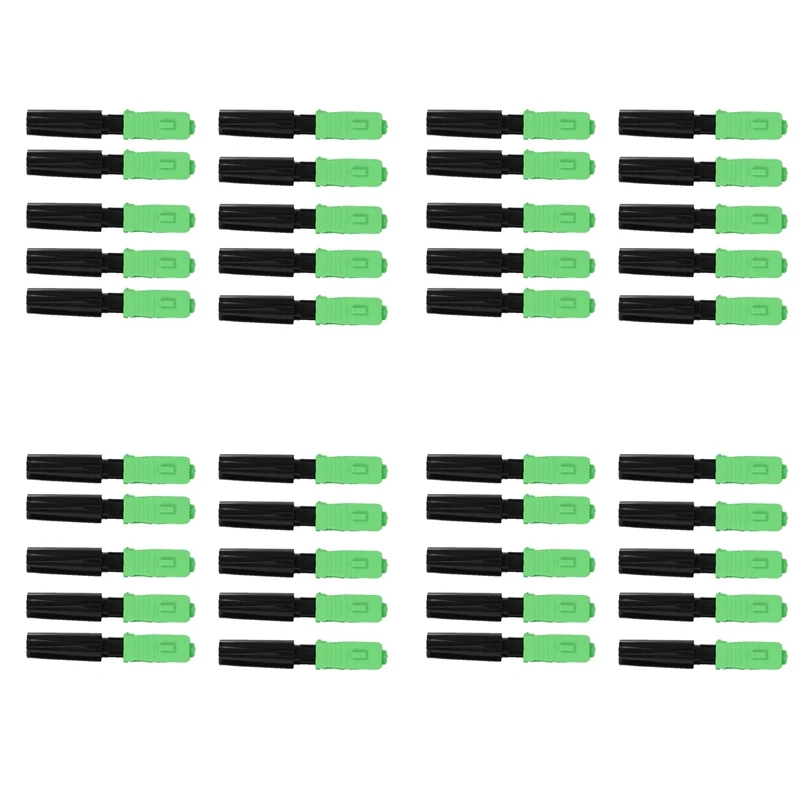 40Pcs Ftth Embedded Quick Connector SC/APC Green Plastic Fiber Optic Connector