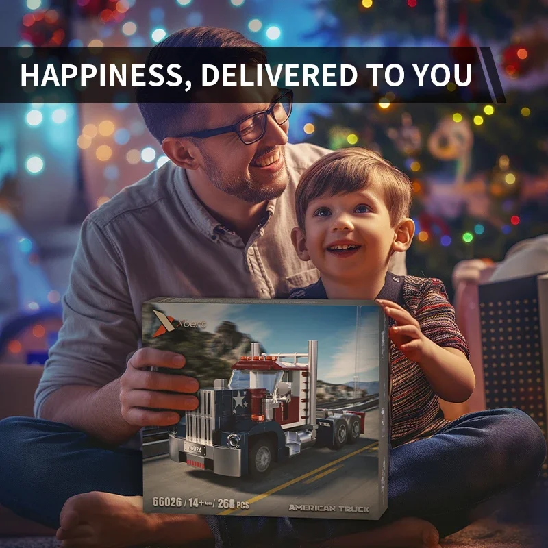 Conjunto de construção de cabeça de caminhão americano, 268 peças, recipiente conectável, reboque, kit de modelo diy para crianças, brinquedo criativo, presente