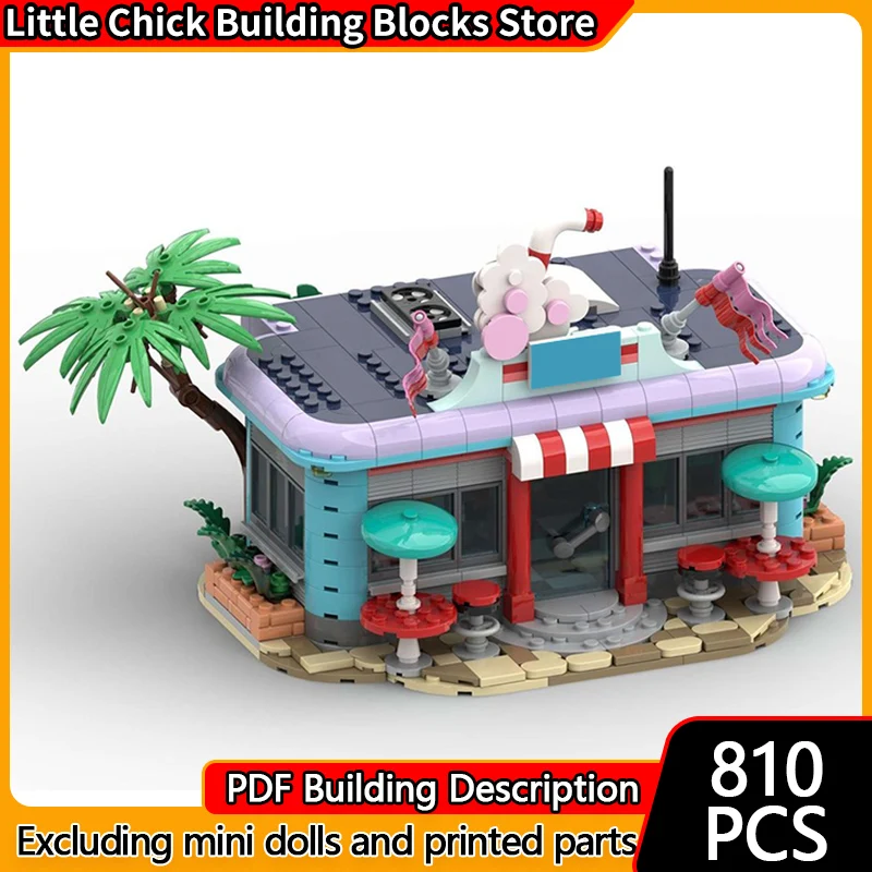 

Модель City Street View MOC, строительные кирпичи, напиток, молочный коктейль, бар, модульная технология, детские праздничные подарки, сборка игрушек, костюм