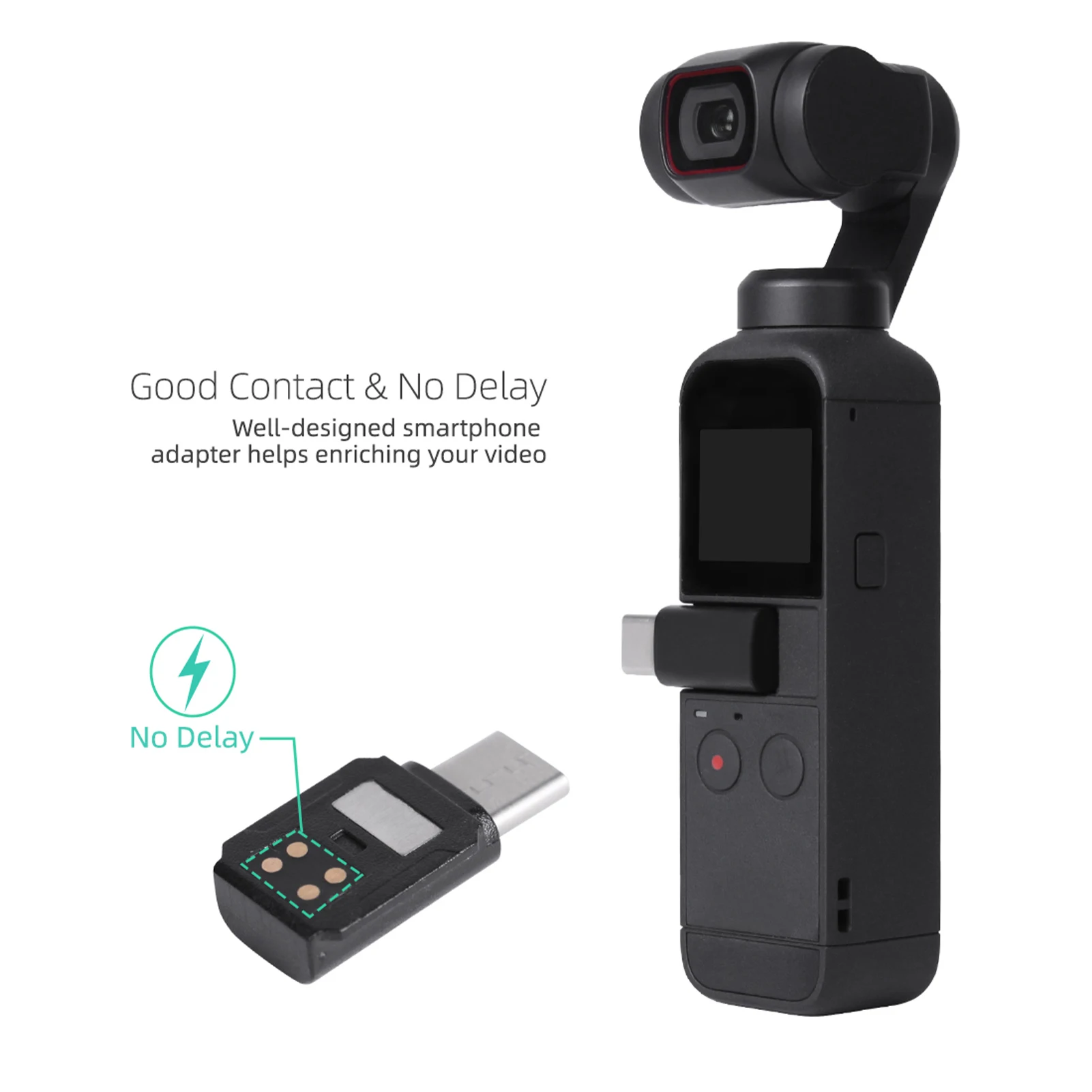 Smartphone Adapter: 1.5g ABS for DJI Pocket 2 Osmo Pocket - Universal USB-C Phone Connector with Stable Camera Mount for