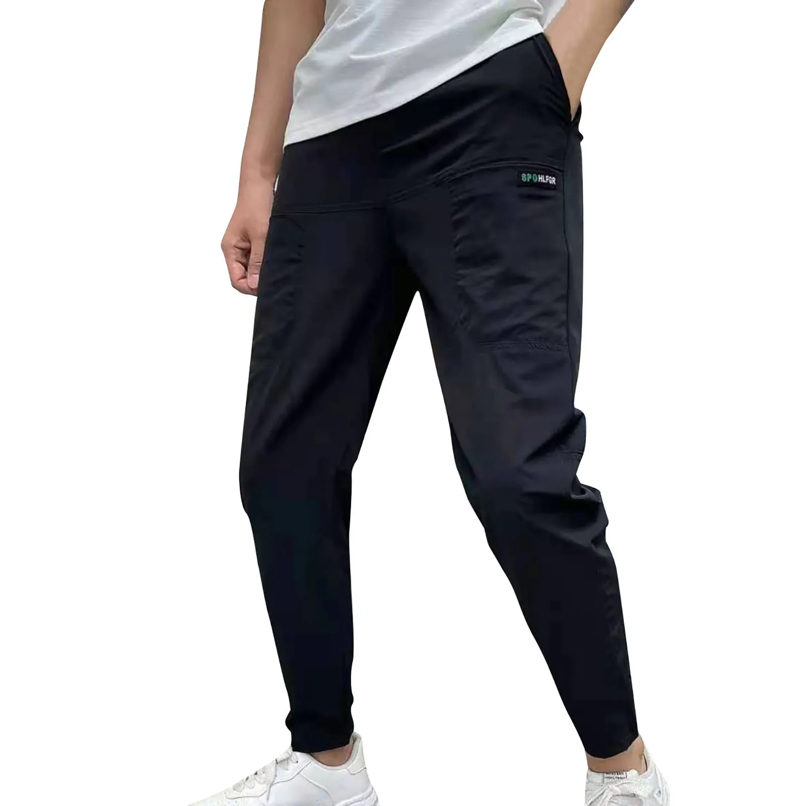 Calça cargosa de bolso múltiplo masculina, moletom monocromático, calça stretch, casual, trabalho, corredores ao ar livre