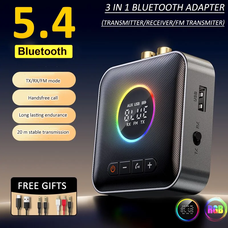 

3 in 1 Bluetooth 5.4 Transmitter Receiver FM Modulator Transmitter 3.5MM AUX Type-C Multi-point Interface CD-Quality Hifi Music