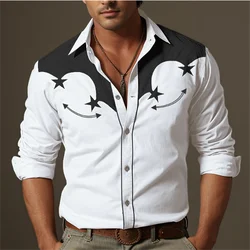 Camisa estilo tribal étnico ocidental para homens, multiestilo, cor estrela, impressão de alta definição, blusa macia e confortável, tamanho grande, nova