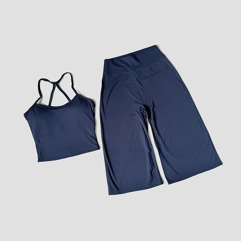 WAREBALL 2 Piece Fitness Set Women Sportwear Scoop Neck Top And Straight Capri Pants Gym Clothes Workout Running Suit