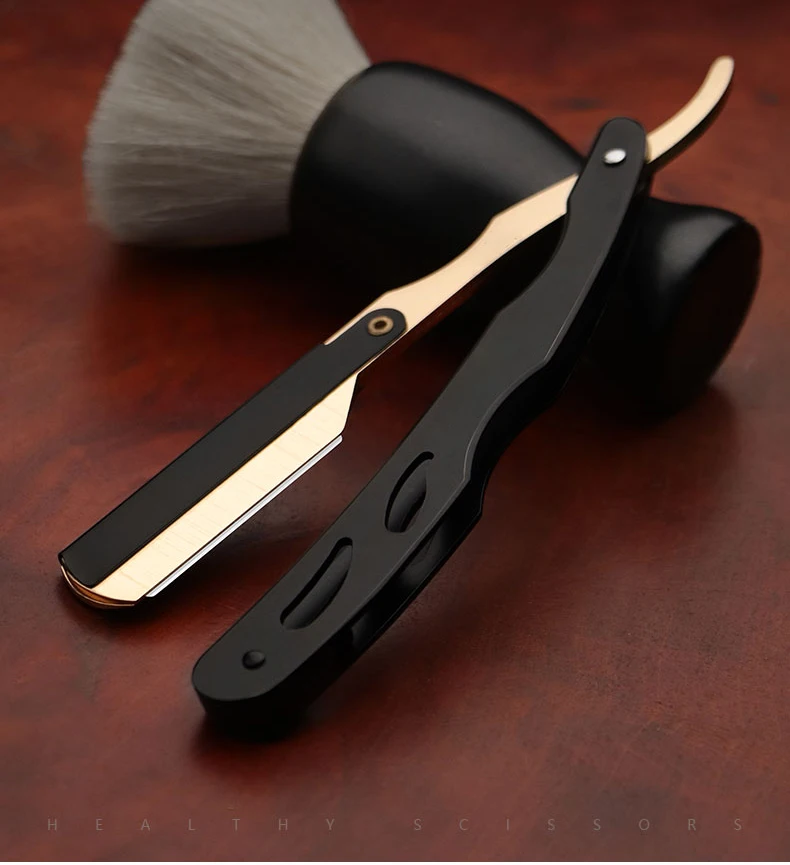 1 Buah Pisau Cukur Tajam Baja Tahan Karat Ujung Lurus Alat Cukur Manual Profesional Warna Warni Pisau Cukur Lipat