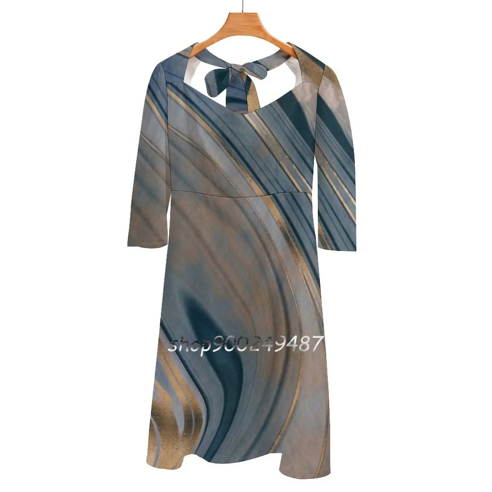 Blue Copper Gold Marbled Gemstone Evening Party Dresses Midi Sexy Dress Female Sweet One Piece Dress Korean Marble Gemstone