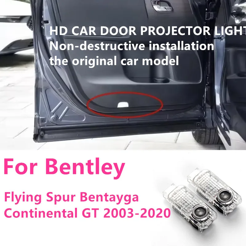 Luz de Projeção de Logo de Boas-Vindas para Porta de Carro, Projetor a Laser, Lâmpada Fantasma Quente para Bentley Flying Spur, Bentayga, Continental GT 2003-2020