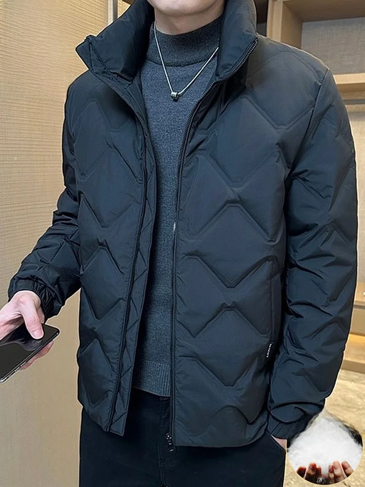 

Men's Thiened Windproof Warmth Winter Casual Stand Collar down Jaet New 2025 Outerwear Long Sve Zipper Closure