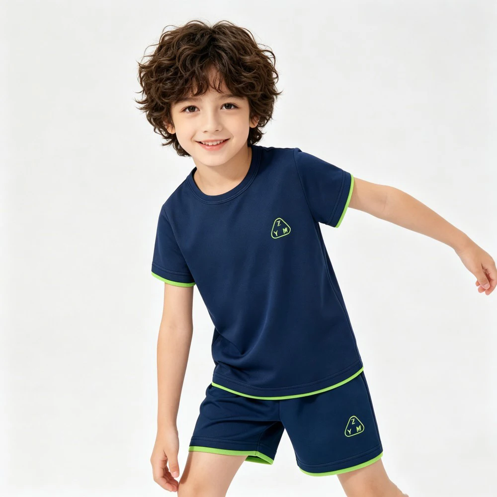 

Children's Summer Quick Dry Mesh Sports Set 1-10Y 2PCS Short Sleeve T-shirt + Shorts Breathable Kids Training Wear