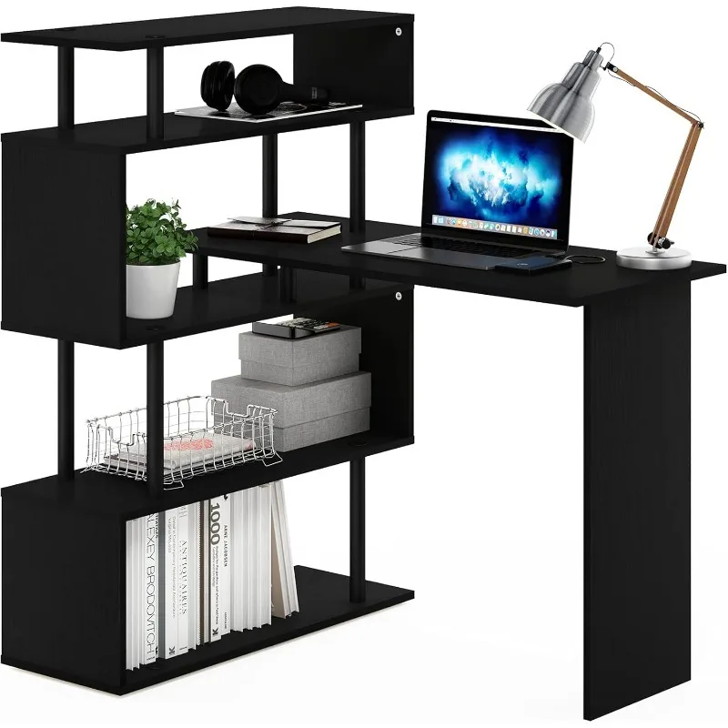 

Moore L-Shape Computer Desk with 5-Tier Shelves, Americano