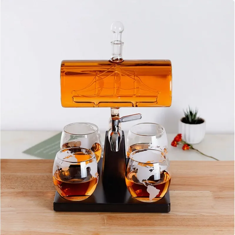 High Borosilicate Glass Wine Bottle Sailing Boat Shape Craft Liquor Container Smooth Sailing Design Decorative Holder for