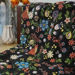 Classic Black Yarn Dyed Jacquard Fabric Autumn Winter Thick Women's Floral Dress Bag Decorative Sewing Fabric 50cmx145cm