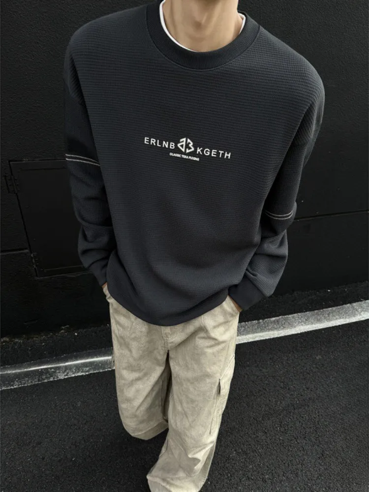 

Мужская толстовка с круглым вырезом, на флисовой подкладке, с длинными рукавами, зимняя повседневная одежда без капюшона, американский стиль, утепленная базовая модель