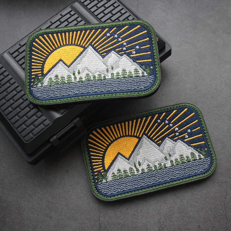 New Design Large Size Full Embroidery All-Terrain Camp Patch Outdoor Bag Sticker Landscape Camping Morale Backpack Patch