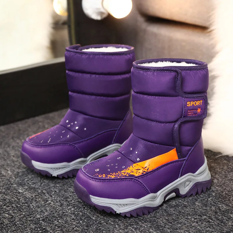 

Boy Autumn Winter Snow Boots Children Fleece Thickened Solid Color Velcro Warm High Top Cotton Shoes Girls Outdoor Casual Shoes