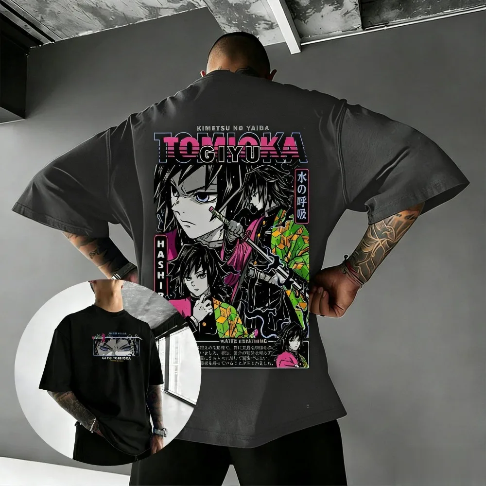 Ghost Slayer Blade Giyu Tomioka Unisex puur katoenen T-shirt 2026 zomer anime print losse casual ouder-kind korte mouwen top