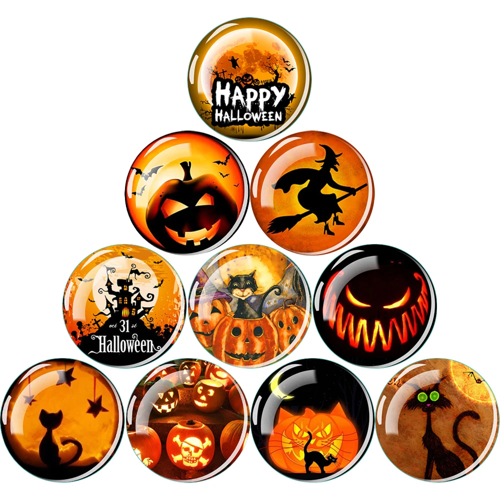 1PC Halloween Refrigerator Magnets Black Cat Pumpkin Lantern Witch Castle Stickers Glass Cabochon Fridge Magnet Home Decor Gifts