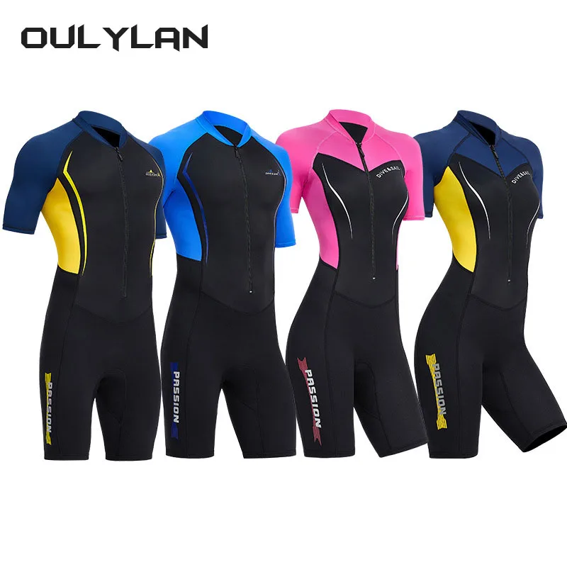 

Oulylan Women 1.5mm Neoprene Wetsuits Swimwears Diving Suits Short Sleeve Men One Piece Surf Snorkeling Surfing Swimsuit