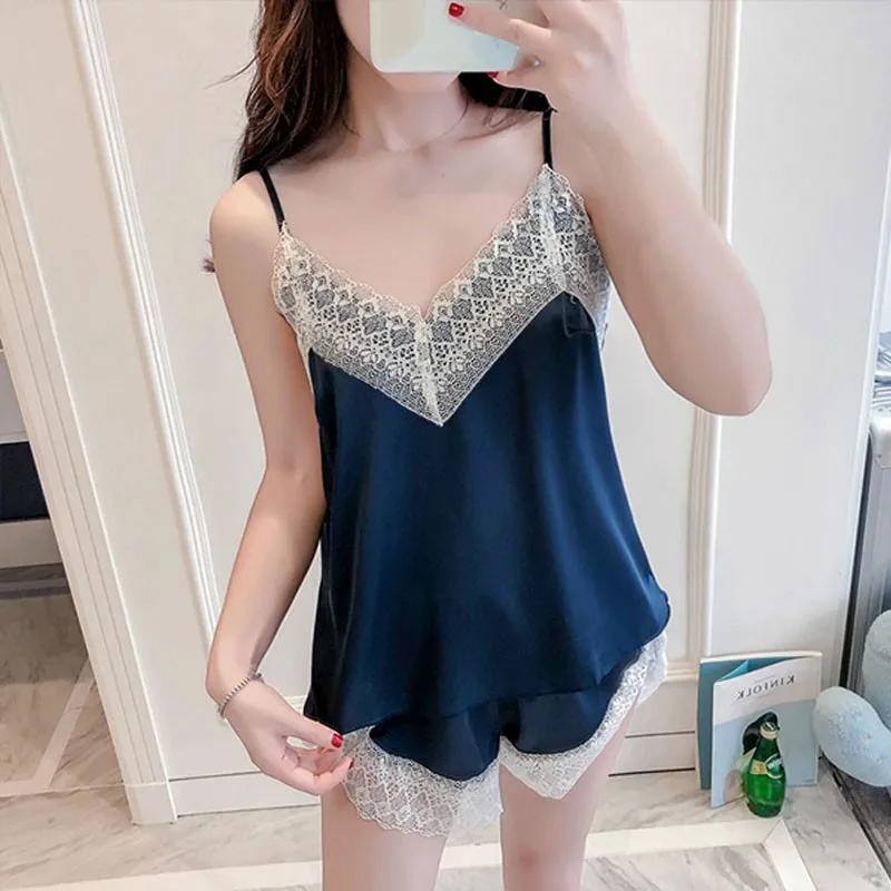 Sleepwear Simulation Silk Two-Piece Set Large Size Loose Comfortable Breathable Home Underwear Nightgowns