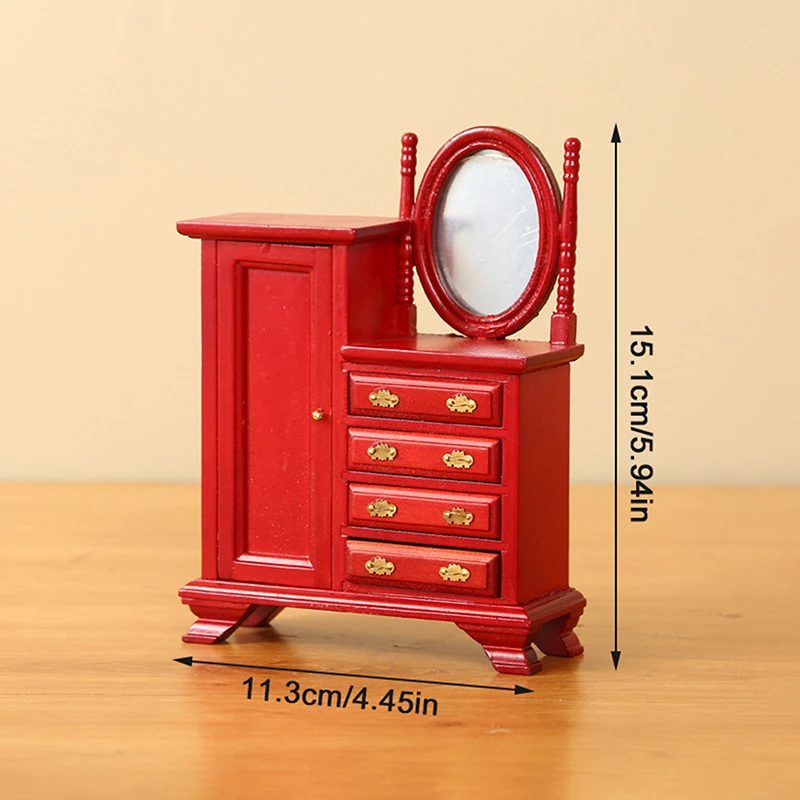 1:12 Dollhouse Miniature Vintage Dressing Table W/Mirror Chest Of Drawers Furniture Model Decor Toy Doll House Accessories