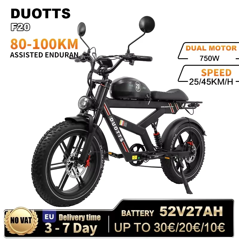 1000W 70NM Torque Brushless Motor Mountain E-Bike 52V27AH Battery Electric Bicycle 20-Inch Fat Tires Dual Hydraulic Disc Brakes F20 Electric Bike