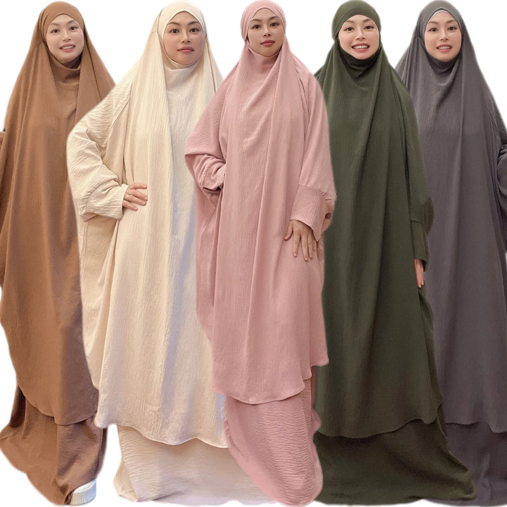 

Ramadan 2 Piece Gowns Long Khimar Set Abaya Muslim Women Prayer Garment Dubai Saudi Prayer Dress Skirt Sets Eid Niqab Arab Robe