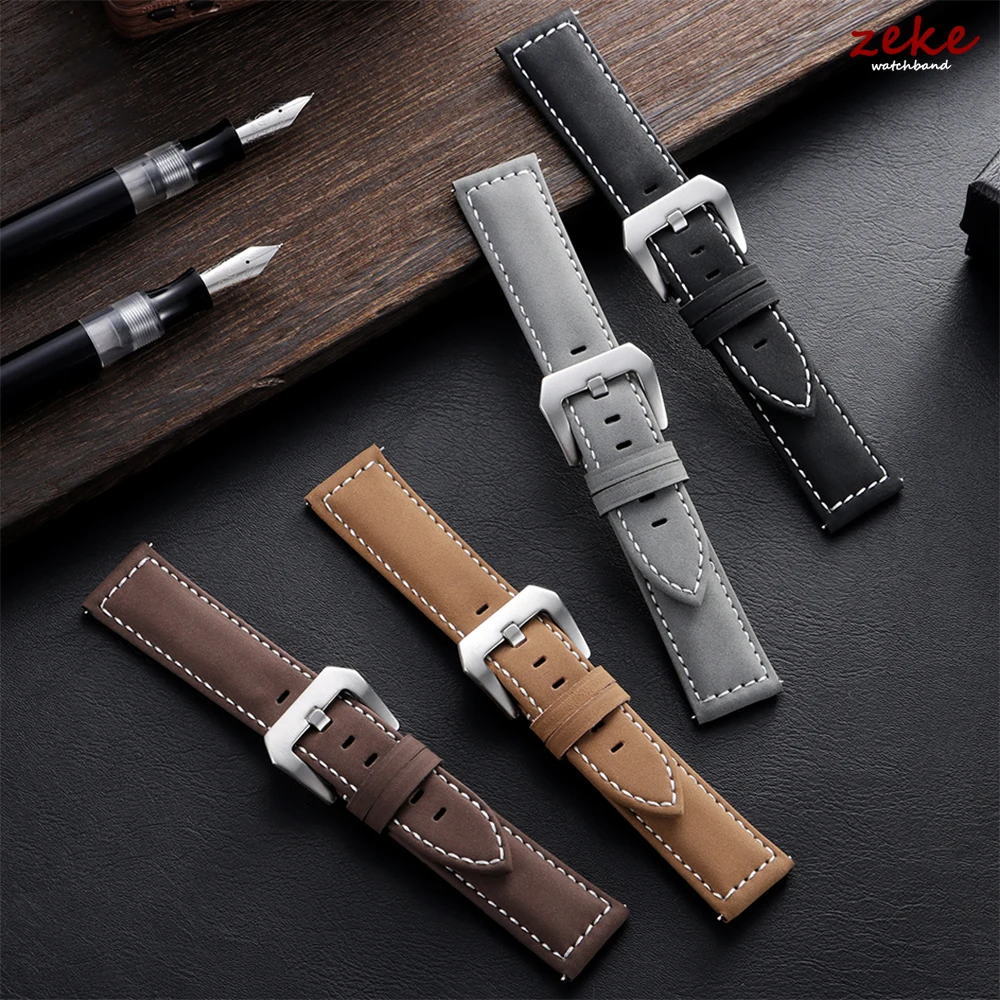 

Genuine Leather Watchband Bracelet Black Grey Brown Vintage Matte Watch Strap for Women Men 20mm 22mm 24mm WristBand Accessories