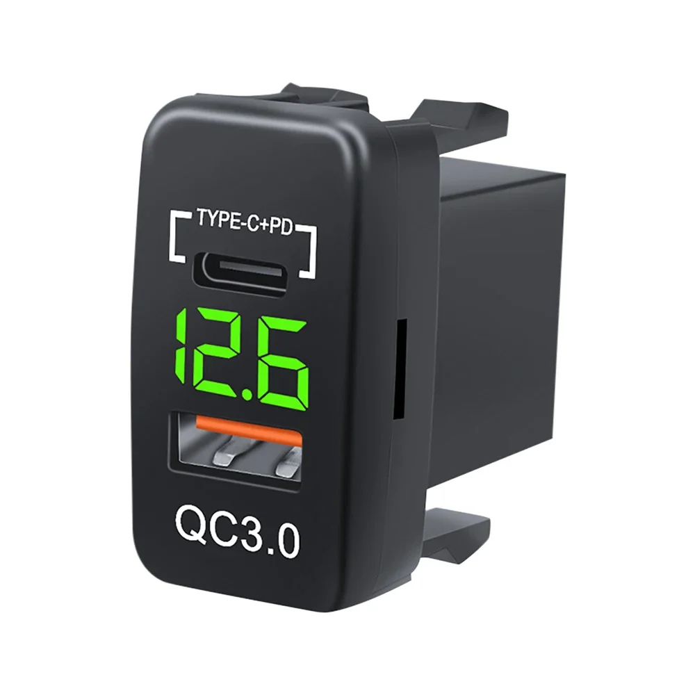Gran oferta 12V-24V coche QC3.0 tipo C PD con salida de voltímetro LED adaptador de cargador impermeable puerto de carga USB par