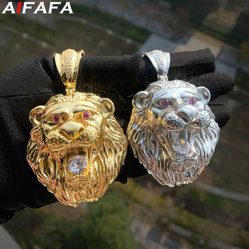 

Hip Hop Lion Pendant Necklace for Men Shiny Neck Pendant Gold Silver Color Fashion Jewelry Accessories