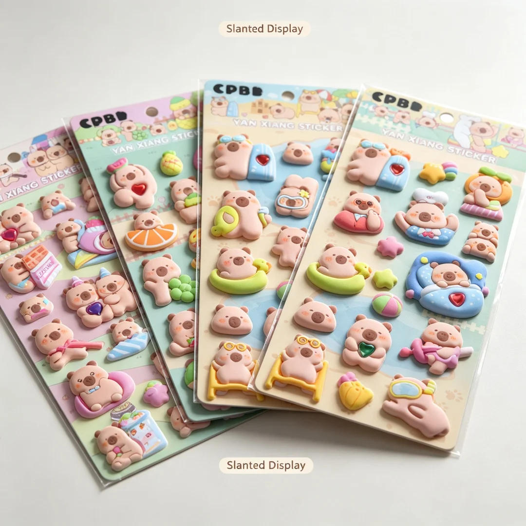 4 Sheets Cute Capybara 3D Puffy Stickers, Kawaii Cartoon Animal Bubble Foam Stickers, Kids DIY Craft Decor Stickers
