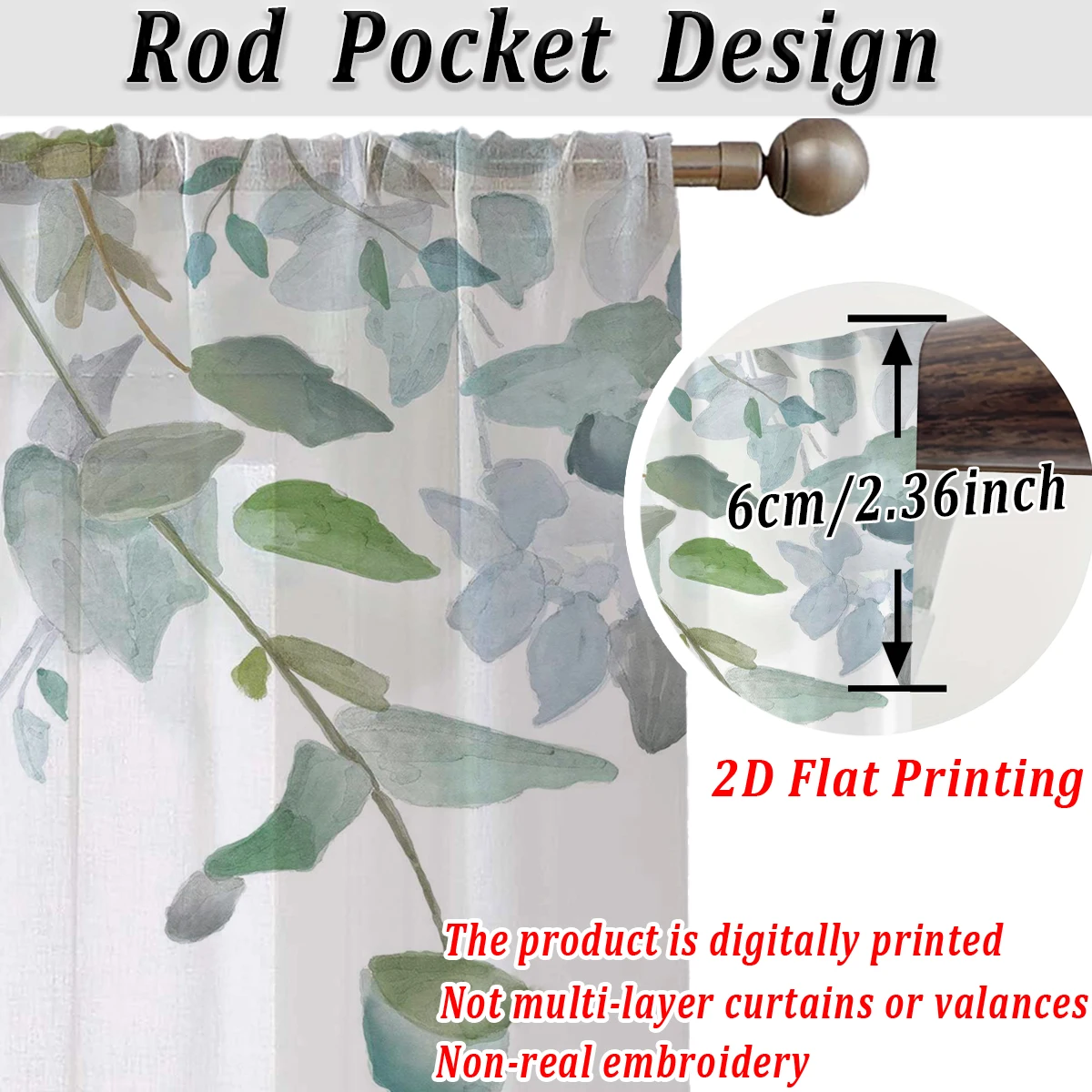 Francuska akwarela z motywem liści, płaski nadruk, przezroczysta zasłona, lekka tkanina, do salonu, sypialni, dekoracji drzwi i okien w domu.