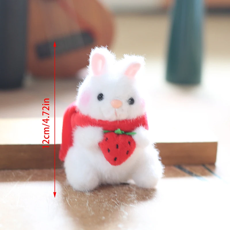 Cute Strawberry Rabbit Bunny Plush Doll Soft Ragdoll Keychain Lanyard Pendant Girly Bag Hanging Ornaments Stuffed Toy Kids Gifts