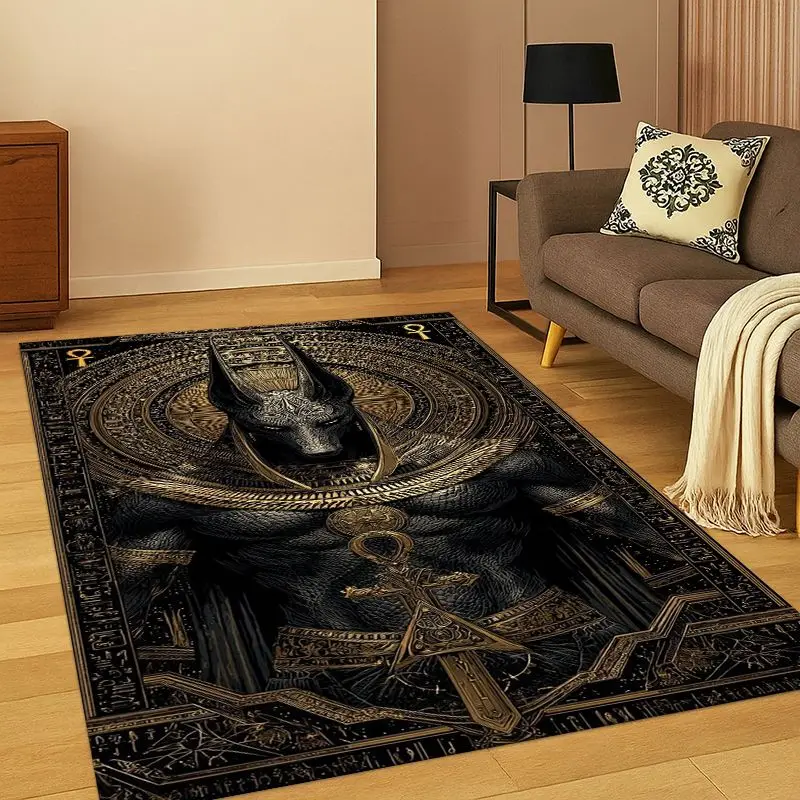 Ancient Egypt Death Anubis Pharaoh Cartoon Carpet Rug for Bedroom Living Room Sofa Playroom Doormat Home Decor,Area Rug Non-slip