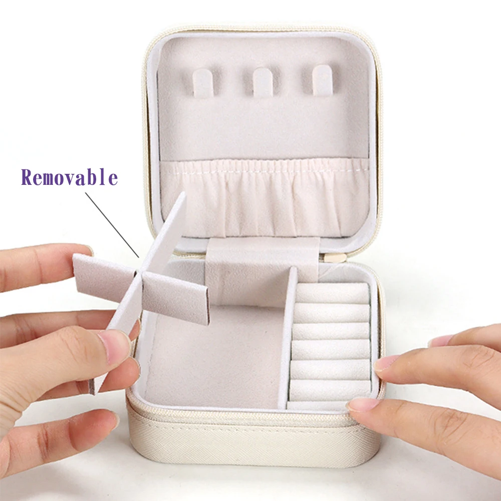 Pudełko na biżuterię Kolczyki Pierścionek Naszyjnik Organizer Przenośne Etui Podróżne na Biżuterię z Zamkiem Błyskawicznym