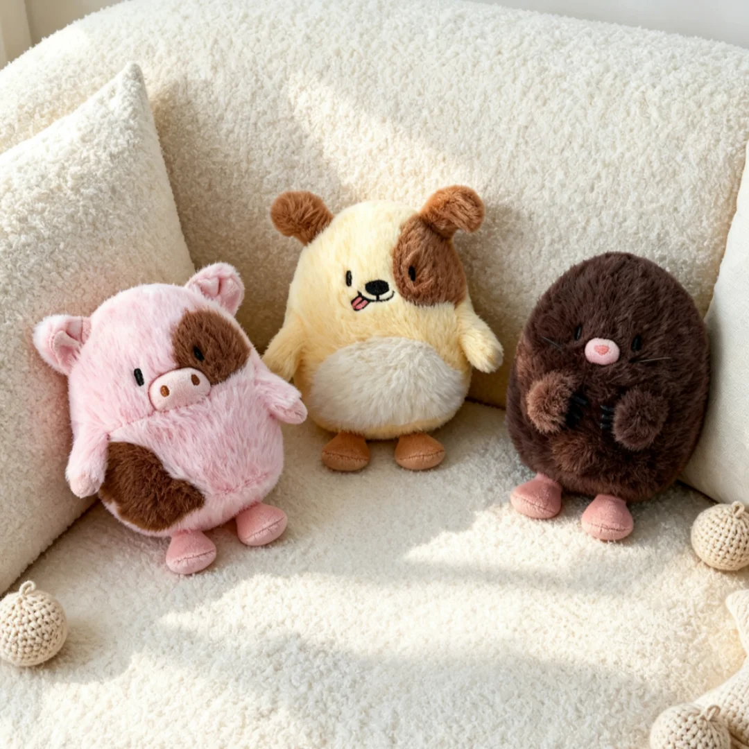Cute Plush Toys of Puppy Flower Pig and Mole Soft Stuffed Animal Doll Birthday Christmas Gift for Kids Bag Charm and Decoration