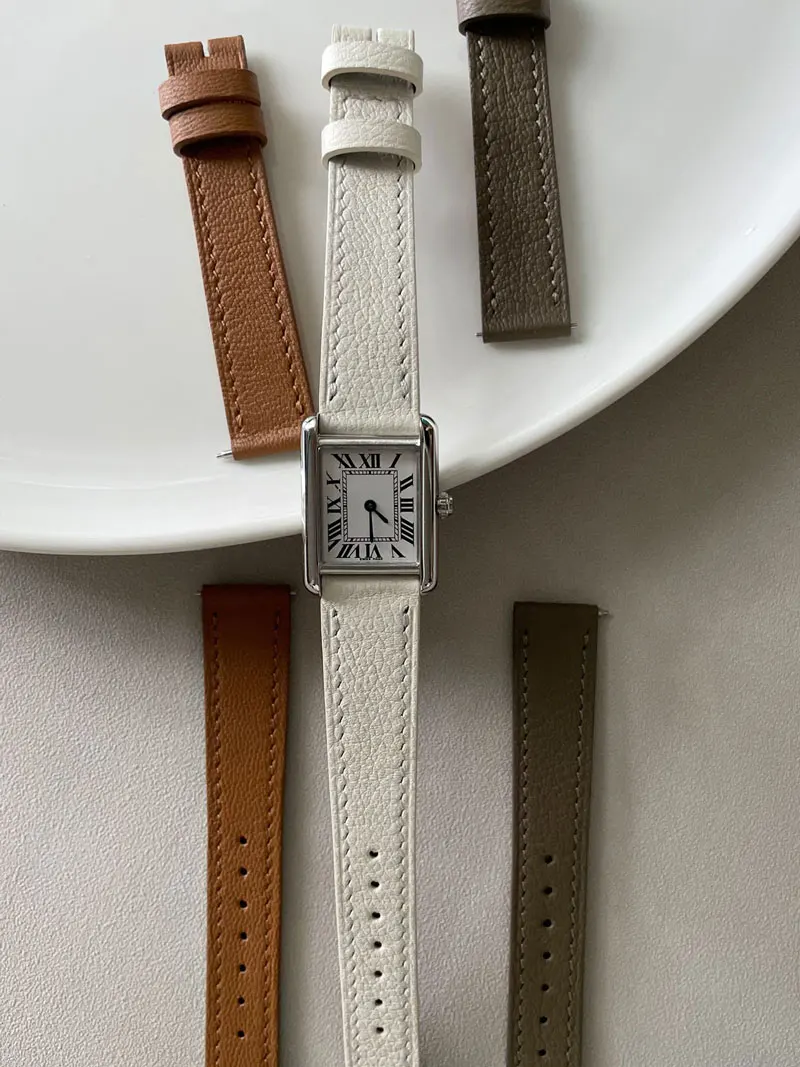 Handmade Custom Sheepskin Watchband Quick-Release Flat Interface Goatskin Strap 12MM~24MM Calfskin Lining For TANK Series Watch