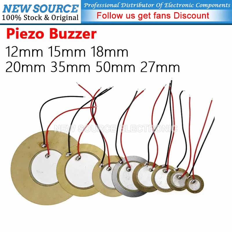 (5-10pcs) 12mm Piezoelectric Buzzer with Wire 15mm 18mm 20mm 35mm 50mm 27mm Piezo Ceramic Wafer Plate Copper Iron