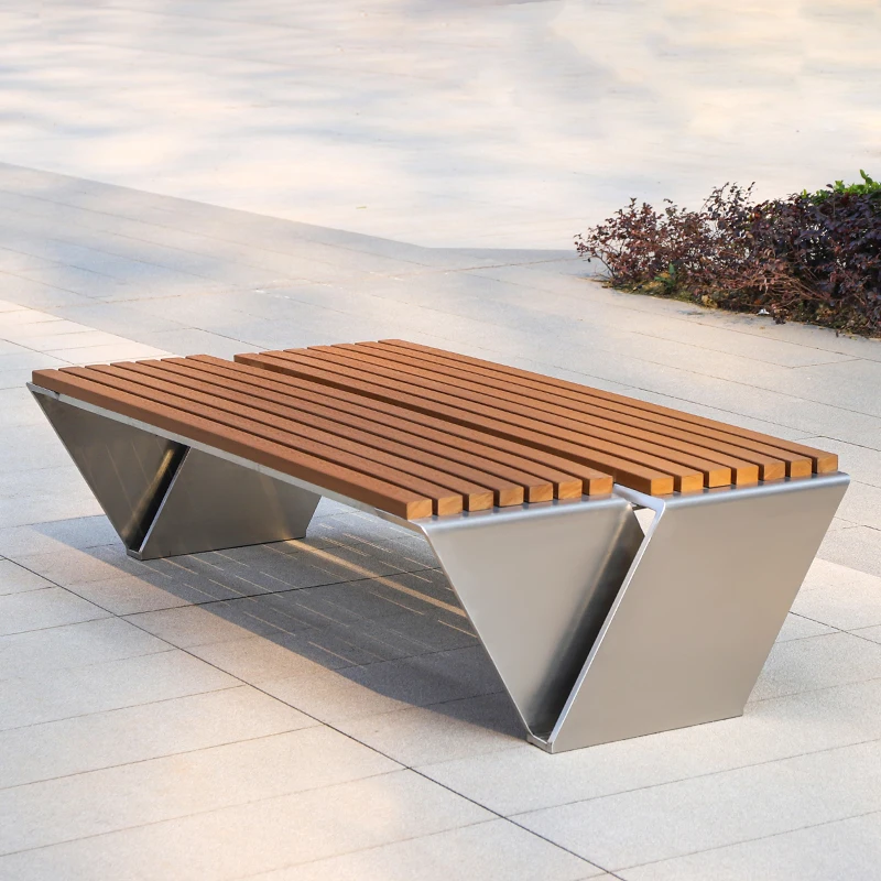 

Outdoor stainless steel park chair leisure seat subway square outdoor preservative wood bench park bench