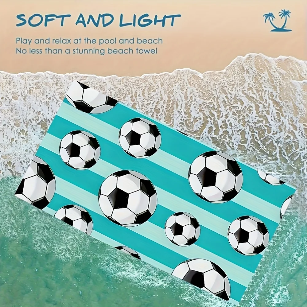 One Extra-Large Microfiber Beach Towel Featuring a Blue Background with a Soccer Ball Sand-Free Lightweight And Portable