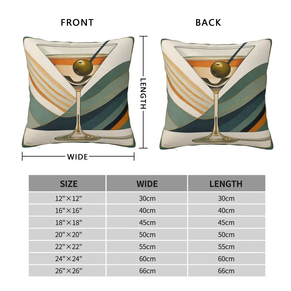 Mid Century Series Martini Square Pillowcase Polyester Linen Velvet Pattern Zip Decor Pillow Case Home Cushion Cover
